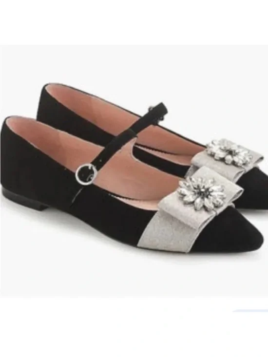 J. Crew Black and Silver Jeweled Mary Jane Flats size 8 - Picture 2 of 4